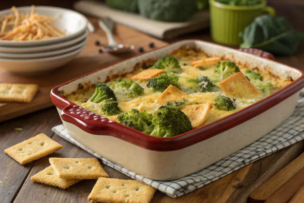 Golden-baked broccoli casserole with a crispy topping.