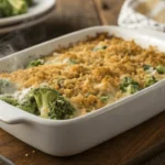 Creamy broccoli casserole with crispy breadcrumb topping.