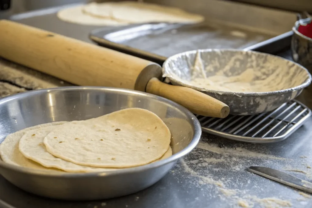 Shaping a tortilla into a bowl for baking.