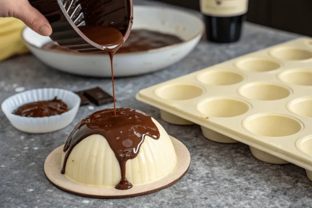 Step-by-step process for making smash cake designs chocolate using dome molds.