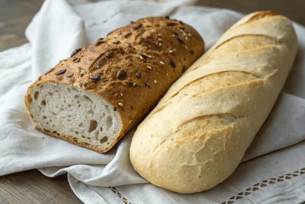 Artisan Italian bread and white bread side by side