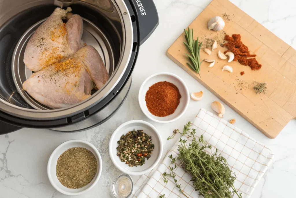 Why is my chicken chewy after Instant Pot? Seasoning raw chicken with herbs and spices before cooking