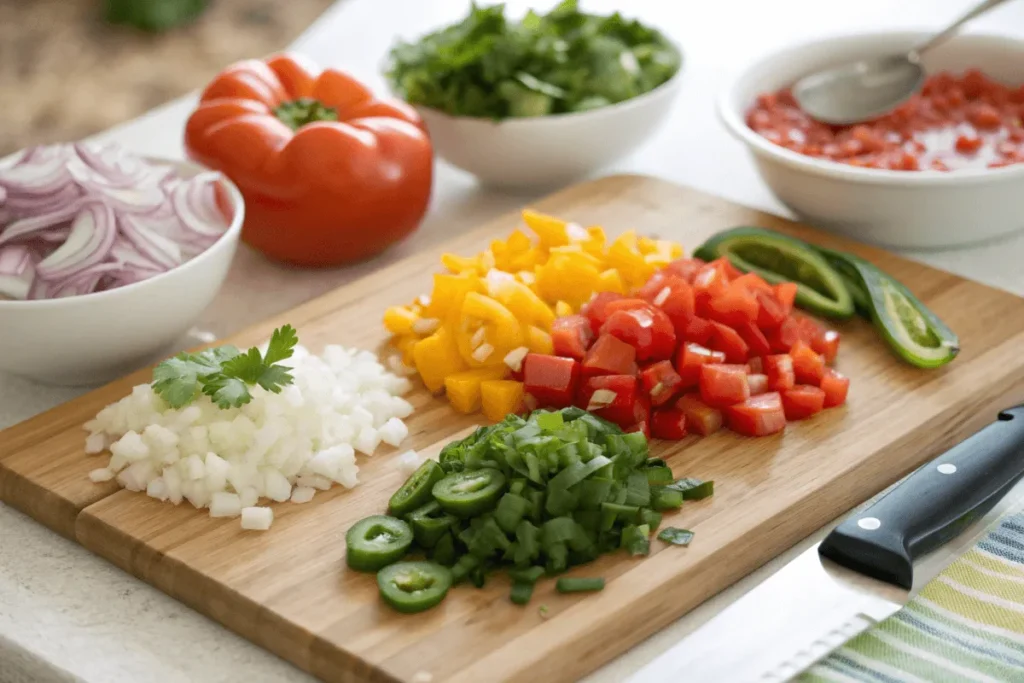 Freshly chopped vegetables for taco salad