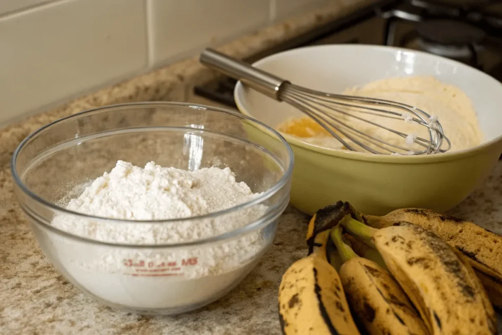 Should I use baking soda or baking powder for banana bread? Two bowls of batter showing the effects of each leavening agent