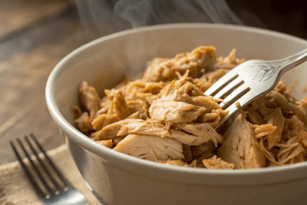 Why is my chicken chewy after Instant Pot? Shredded tender chicken in a bowl