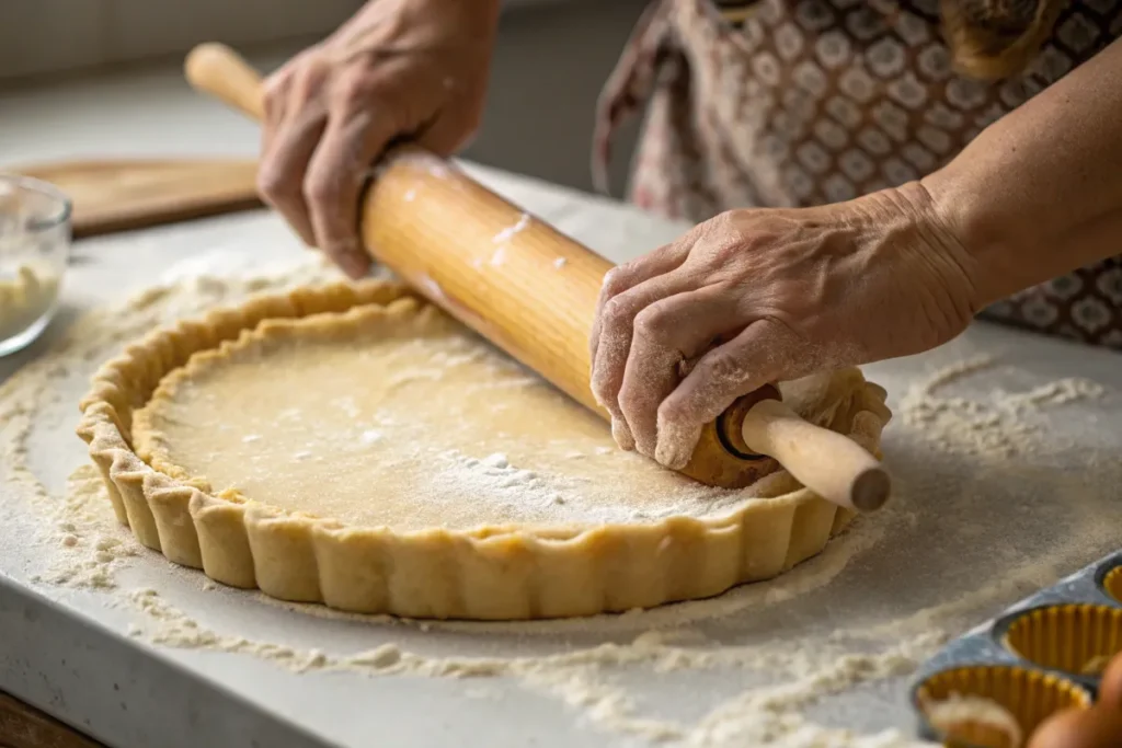 Rolling out pie dough for Patti LaBelle’s sweet potato pie.