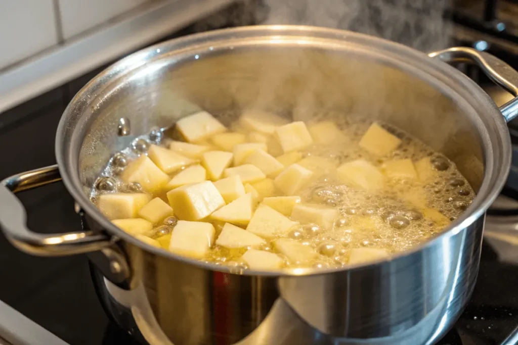 Boiling cubed potatoes quickly as the fastest way to cook potatoes