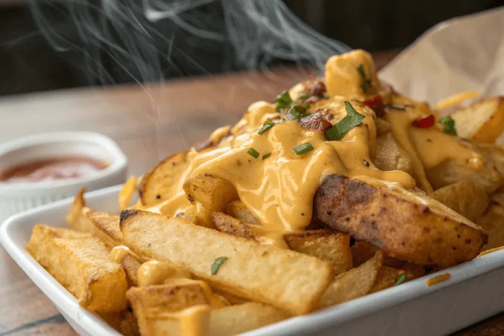  Crispy Potatoes Drizzled with Nacho Cheese Sauce