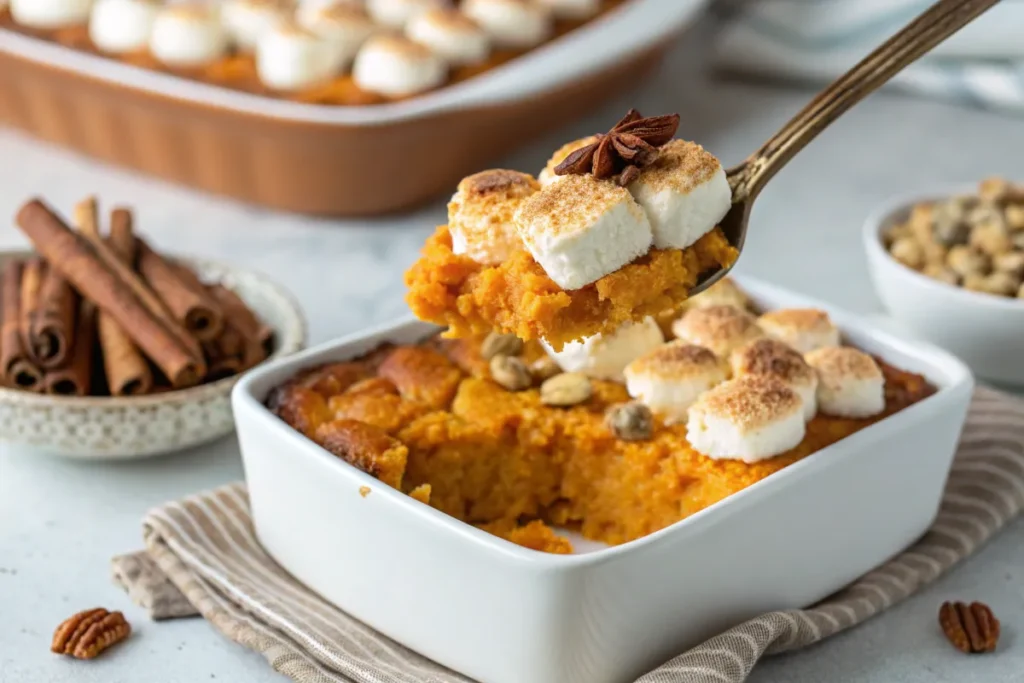 Fluffy texture of sweet potato casserole