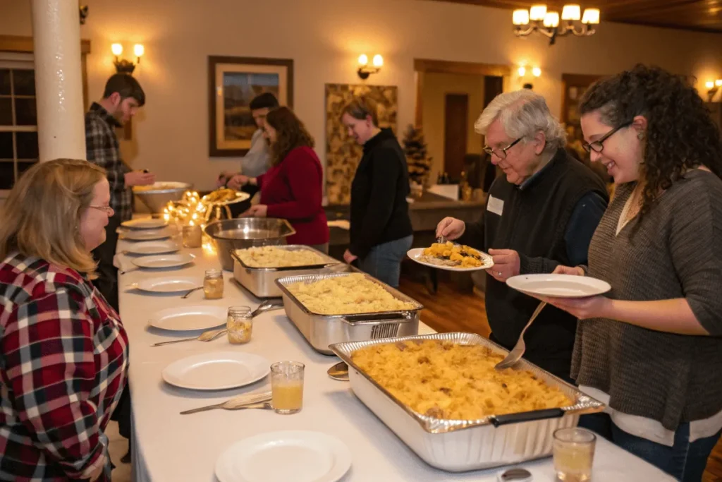 Funeral potatoes served at a gathering, explaining why funeral potatoes are called that