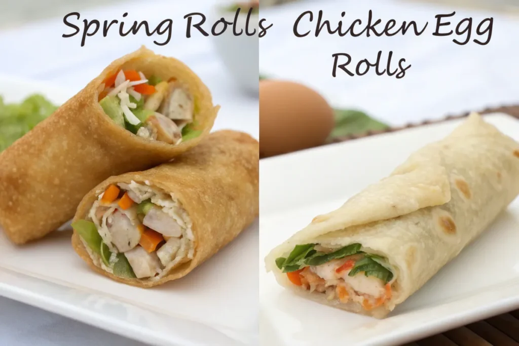 Spring rolls and chicken egg rolls side by side for comparison