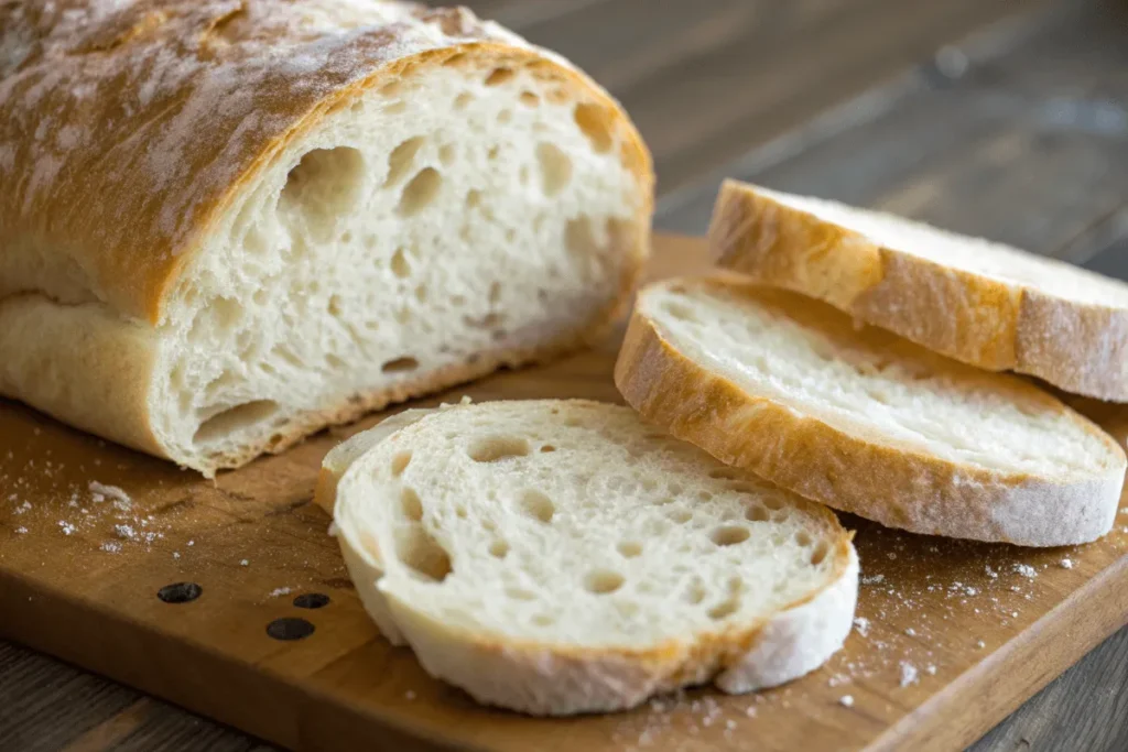 Ciabatta bread and white bread showing texture differences