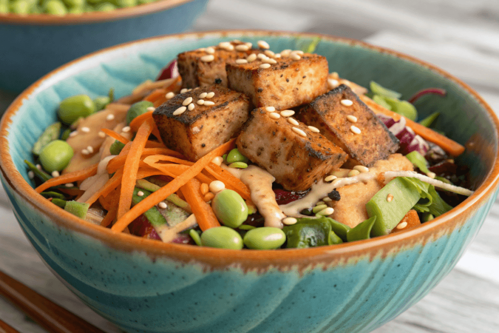 Asian-inspired fusion taco salad with sesame dressing