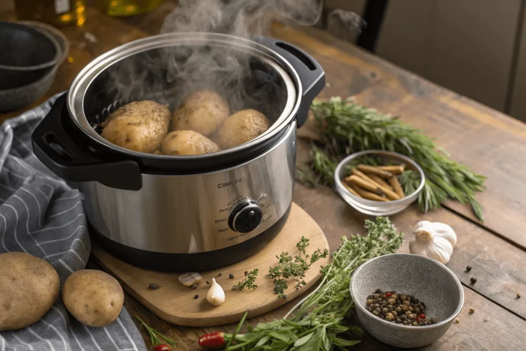 Pressure cooker showing the fastest way to cook potatoes