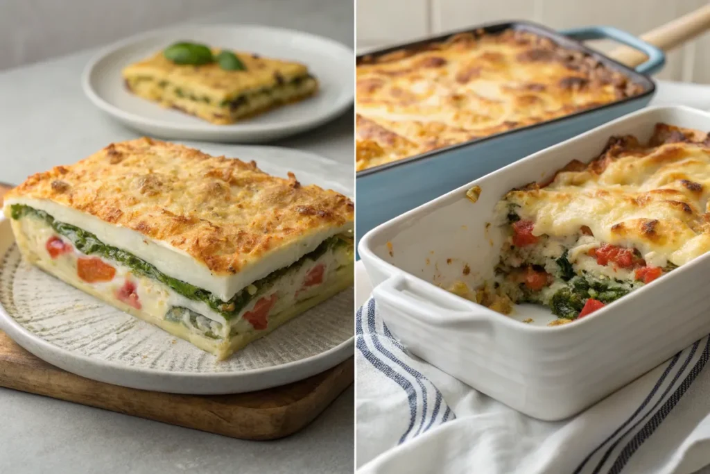 Side-by-side comparison of gratin and casserole dishes.