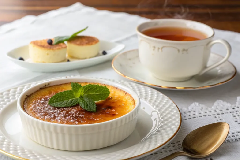 Plated crème brûlée with dessert wine pairing