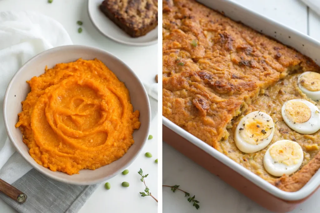 Sweet potato mash without eggs vs. casserole with eggs