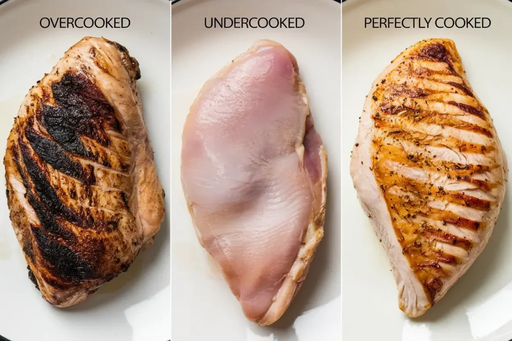 Why is my chicken chewy after Instant Pot? Comparison of overcooked, undercooked, and perfectly cooked chicken