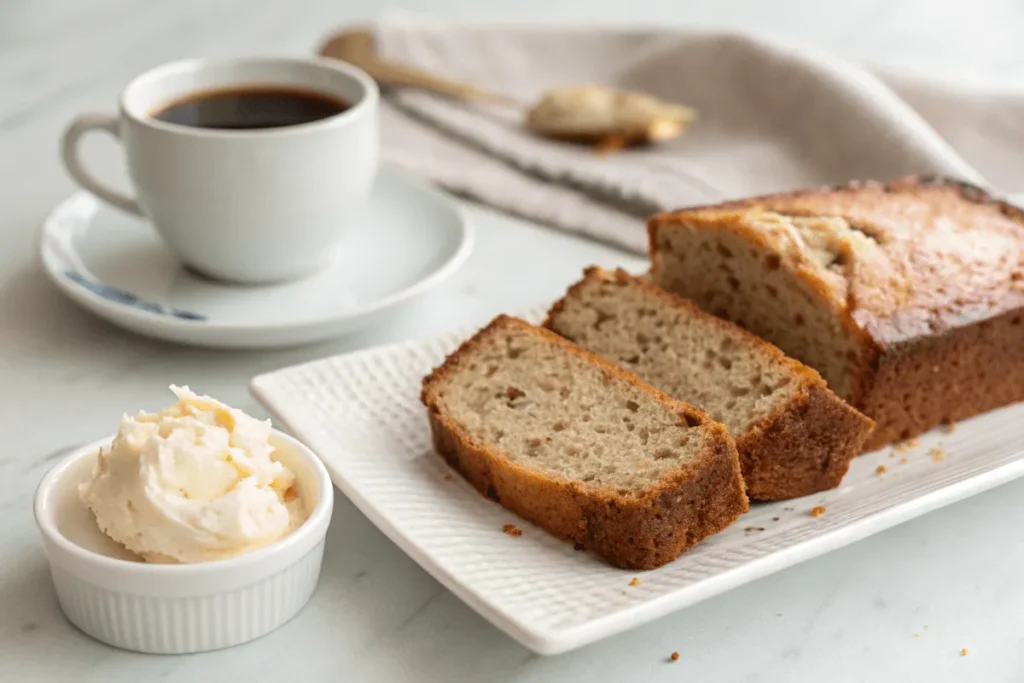 Should I use baking soda or baking powder for banana bread? A slice of banana bread showing the perfect texture from using the right leavening agent