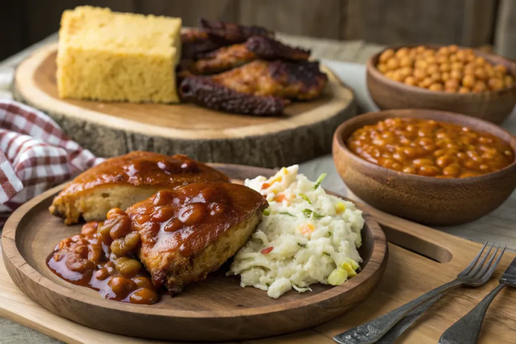 Brown sugar BBQ chicken with classic BBQ sides