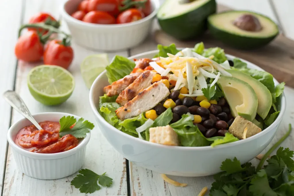 A colorful and fresh taco salad with healthy ingredients