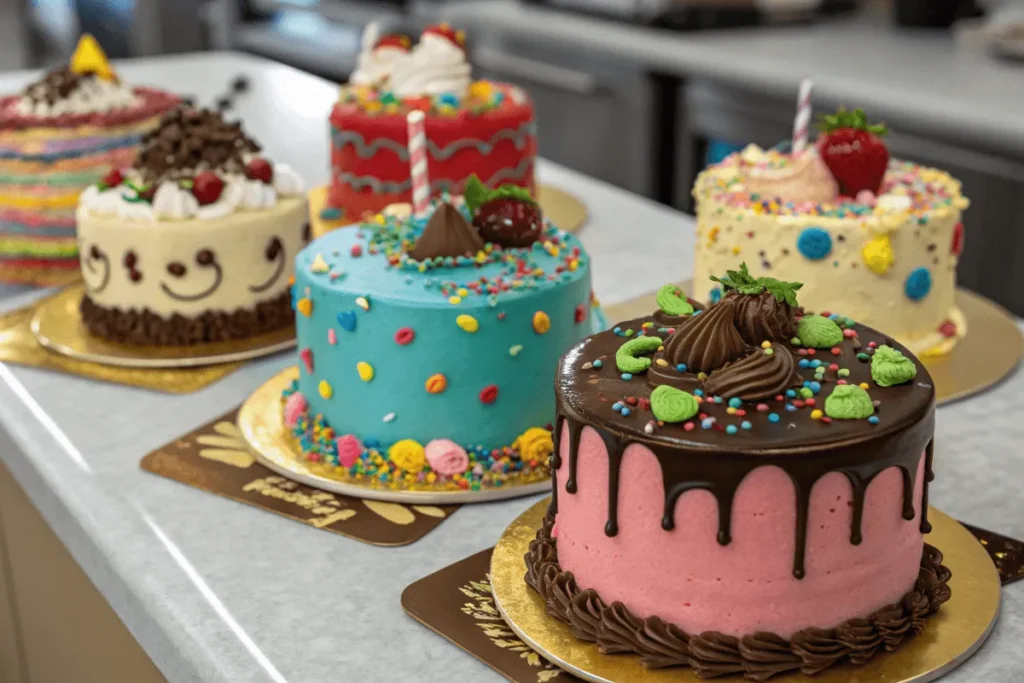 Colorful themed smash cake designs chocolate for birthdays and holidays.