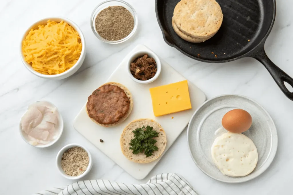 Ingredients needed to make an Impossible Breakfast Sandwich at home.