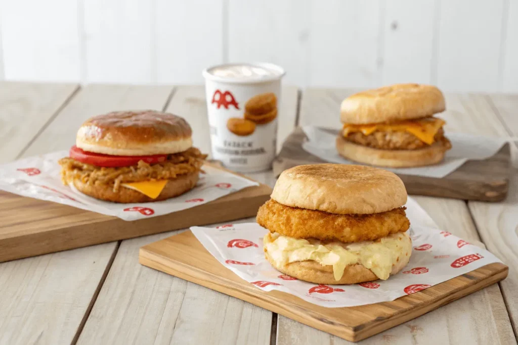 Popeyes breakfast menu vs. McDonald's and Chick-fil-A breakfast sandwich comparison.